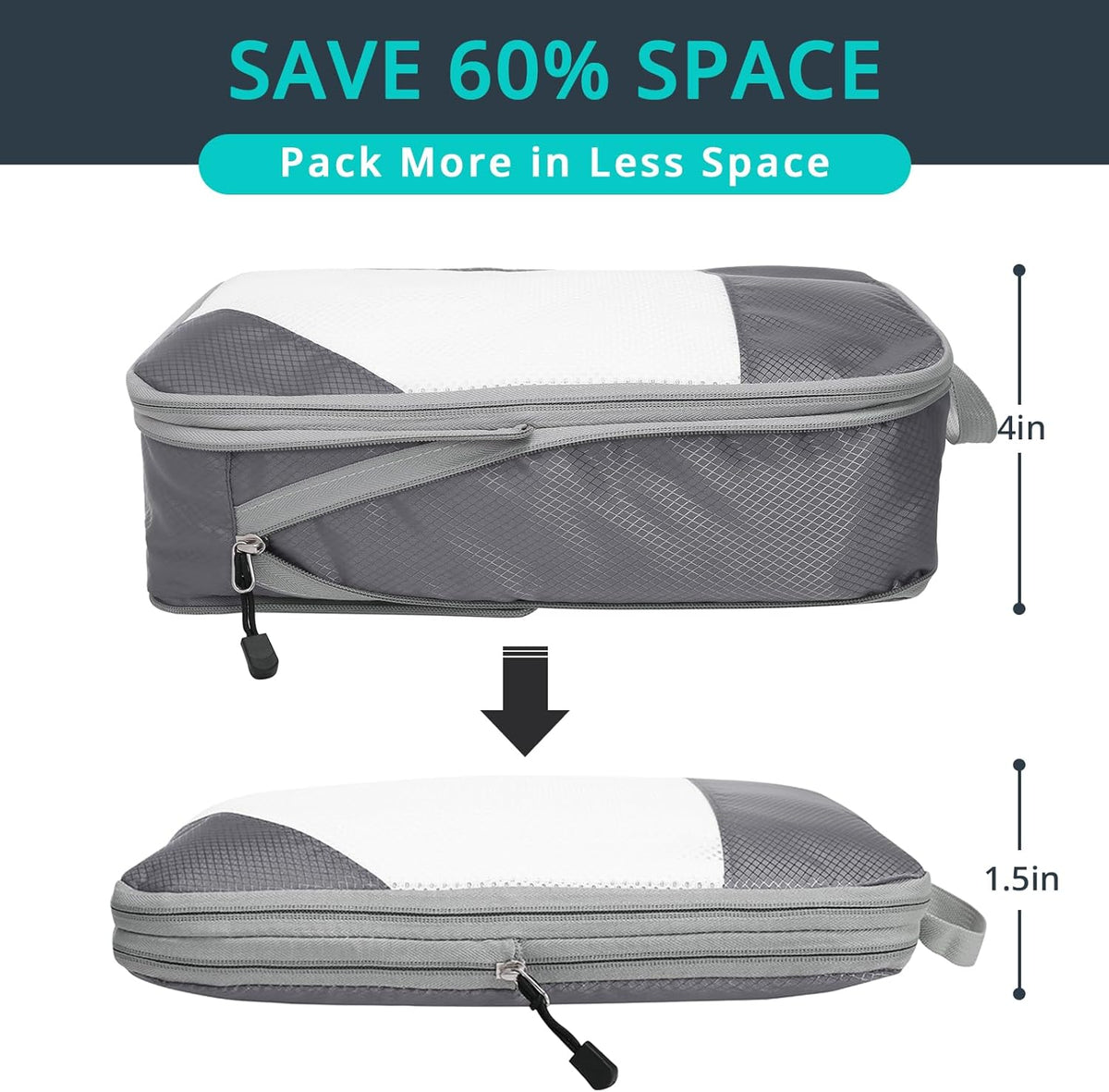 NICOSHOW 6 Set Compression Packing Cubes for Travel - Compressible, Lightweight, and Space-Saving Packing Cubes, Travel Essentials for Women, Grey