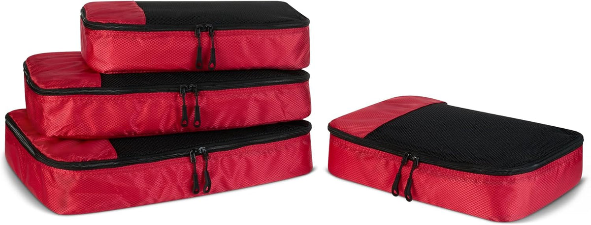 Amazon Essentials 4-Piece Packing Cubes Travel Accessories Set, Space-Saving Luggage Organizer with Double Zipper, Mesh Top Panel, Medium, Gray (Previously Amazon Basics)