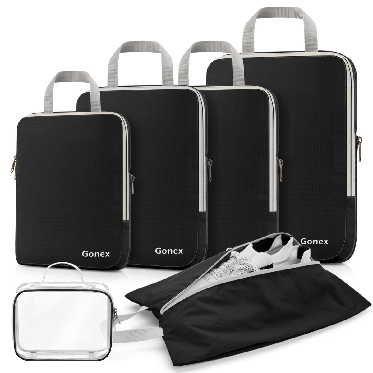 Gonex Compression Packing Cubes, 4-Piece Expandable Travel Organizers