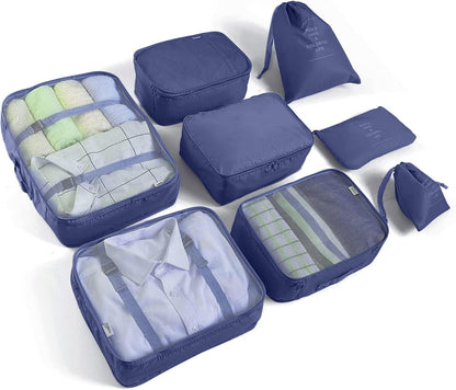LANSKLBD 6/8 Set Packing Cubes for Suitcases Travel Luggage Packing Organizers,Travel Accessories Essentials Luggage Organizer with Shoe/Tioletry/Laundry Bag (Dark Blue, 8 set)
