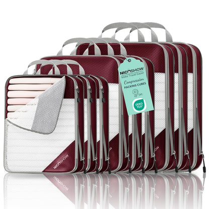 NICOSHOW 6 Set Compression Packing Cubes for Travel - Compressible, Lightweight, and Space-Saving Packing Cubes, Travel Essentials for Women, Grey