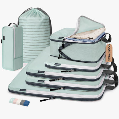 CherryNow 7 Set Compression Travel Packing Cubes, Travel Essentials, Pink