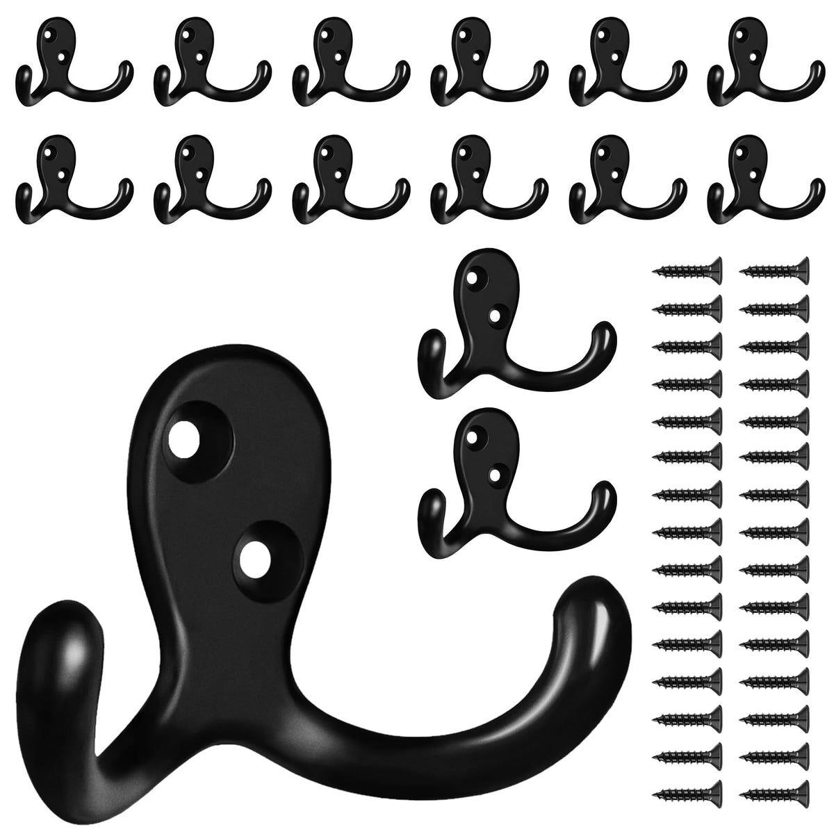 CBWLWJ 10 Pack Coat Hooks Wall Hooks for Hanging, Heavy Duty Double Prong Metal Hook Wall Mounted for Living Room, Bathroom, Kitchen, Bedroom for Coat, Bag, Scarf, Towel, Hat, Key, Cup (Black)