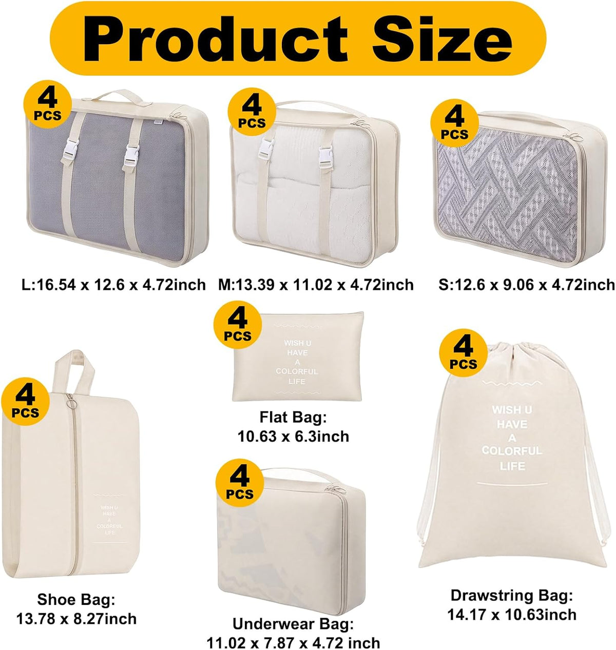 28 Pcs Luggage Clothes Organizer Bags, 4 Sets Travel Luggage Packing Organizers Packing Cubes for Travel, Foldable Suitcase Organizers for Family Vacation (Beige, Black, Gray, Navy Blue)