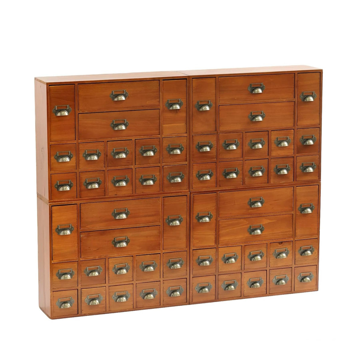 Modular Stackable Desktop Apothecary Cabinet with 3 Drawers - Solid Wood Medicine Cabinet for Tabletop - Card Catalog Drawers with Label Holders - Desktop Chest Drawer for Storage and Organization