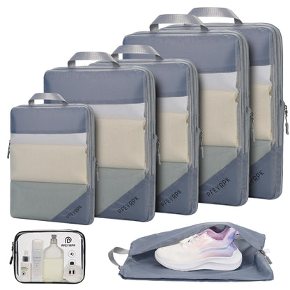 PFEYRPK Lightweight Compression Packing Cubes for Suitcases, Compressible Expandable Travel Packing Organizer with Clear Toiletries and Backpack Bag, Travel Essentials for Carry on Luggage 7 Set