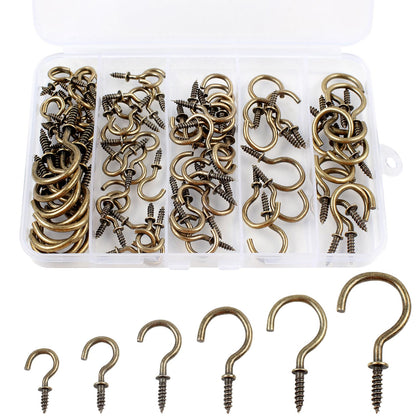 Romeda 90 Pcs White Ceiling Hooks kit, 6 Sizes Vinyl Coated Screw-in Plant, Kitchen, Cup, Ceiling Hooks for Hanging (1/2in, 5/8in,3/4in,7/8in,1'',1-1/4in)