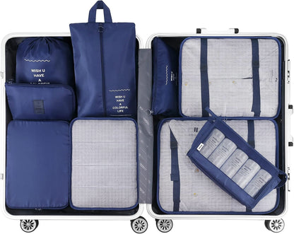 Mossio 9 Set Packing Cubes with Shoe Bag & Electronics Bag - Luggage Organizers Suitcase Travel Accessories
