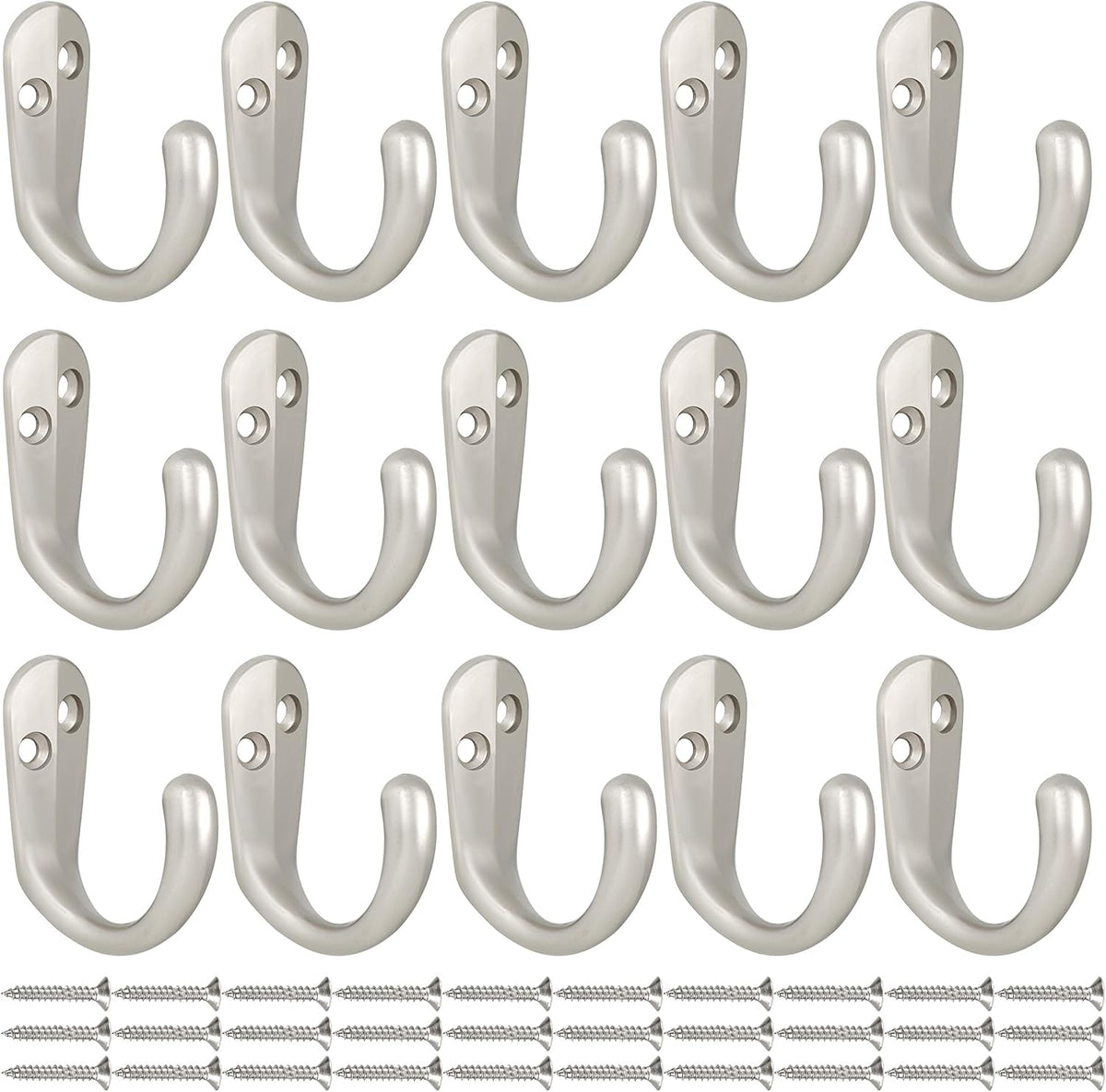 IBosins 15PCS Coat Hooks Wall Mounted Silvery Single Prong Robe Hook