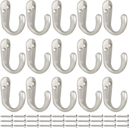 IBosins 15PCS Coat Hooks Wall Mounted Silvery Single Prong Robe Hook