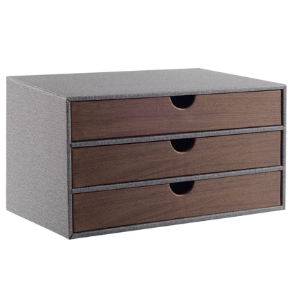 Fashion Multicolor Collocation Leather Desk Organizer File Cabinet Executive Office Supplies Desktop Filing A4 Contract Document Stackable Storage Box with 3 Drawers (Black)