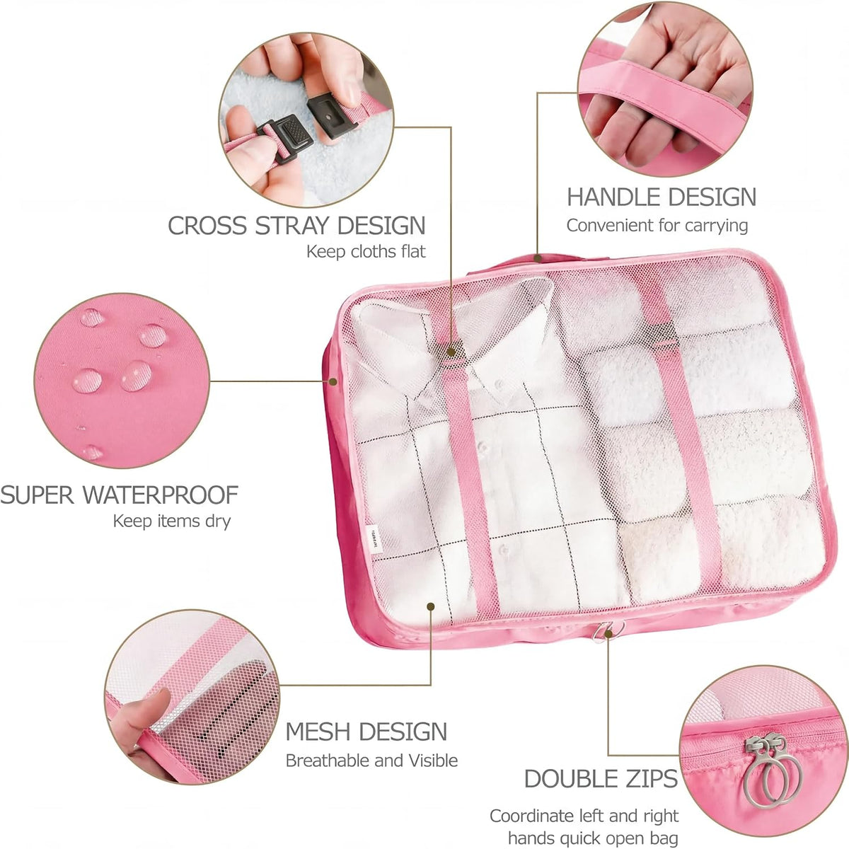 LANSKLBD 6/8 Set Packing Cubes for Suitcases Travel Luggage Packing Organizers,Travel Accessories Essentials Luggage Organizer with Shoe/Tioletry/Laundry Bag (Pink, 6 set)