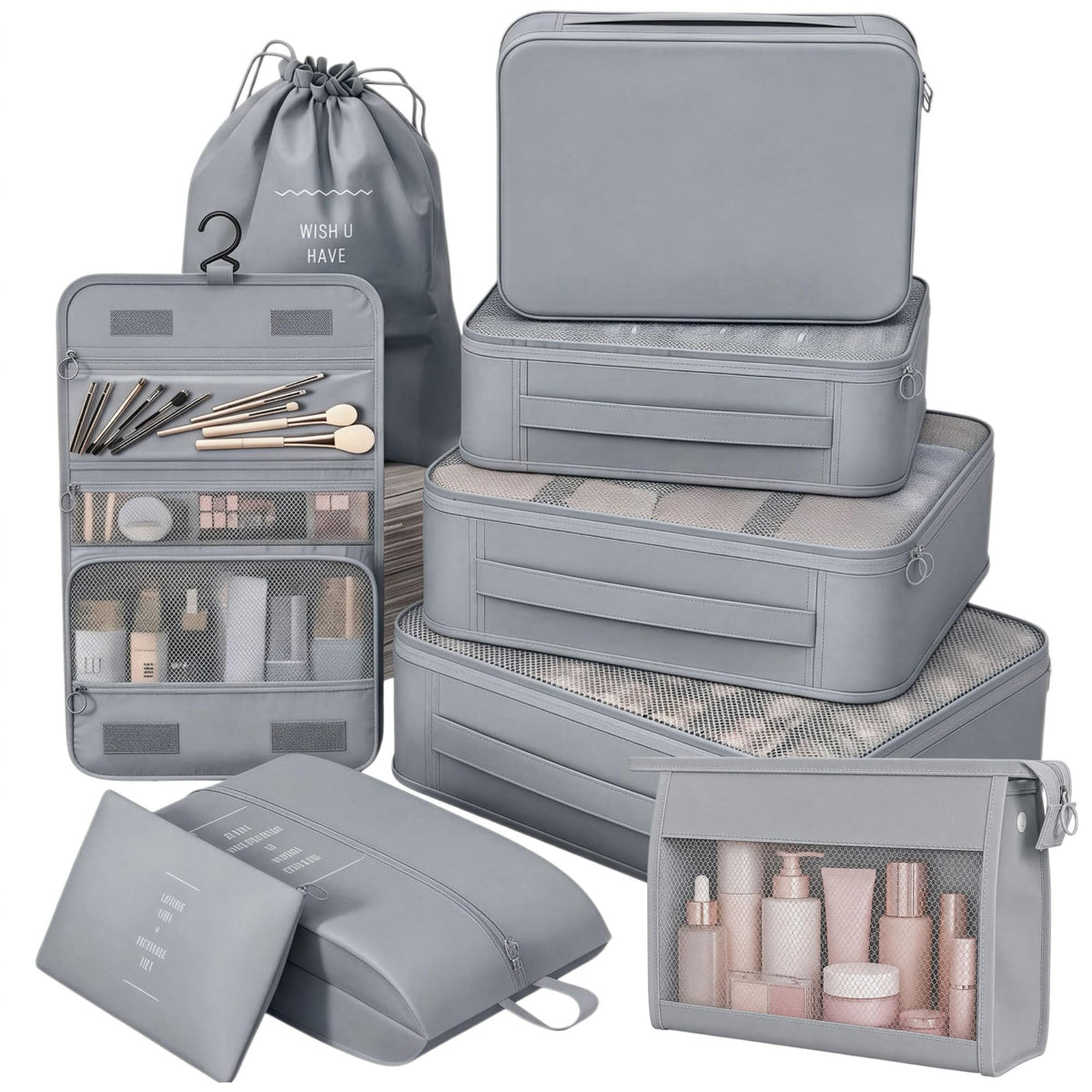 8 Set Packing Cubes for Travel, Suitcase Organizer Bags for Luggage (Cream)