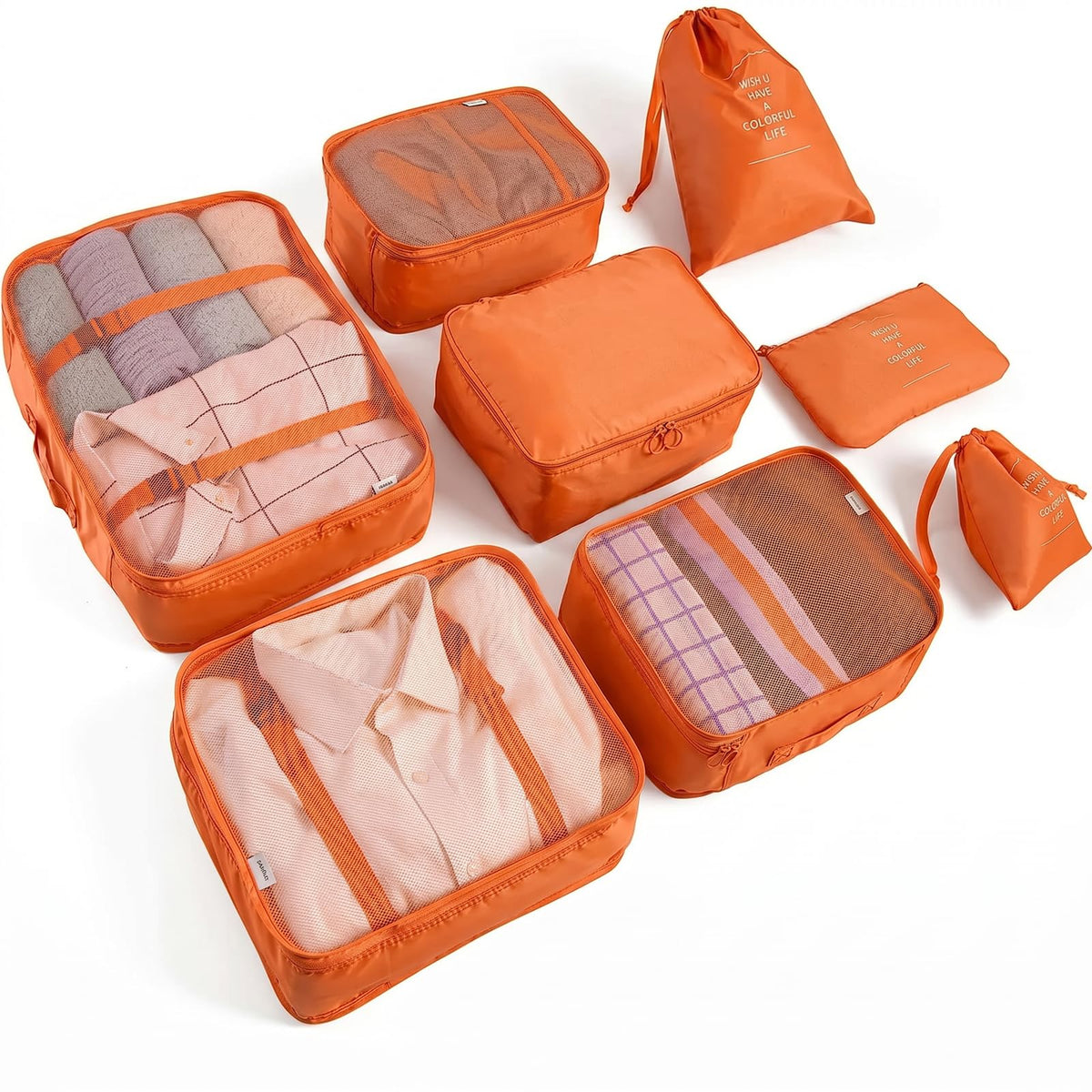 LANSKLBD 6/8 Set Packing Cubes for Suitcases Travel Luggage Packing Organizers,Travel Accessories Essentials Luggage Organizer with Shoe/Tioletry/Laundry Bag (Pink, 6 set)