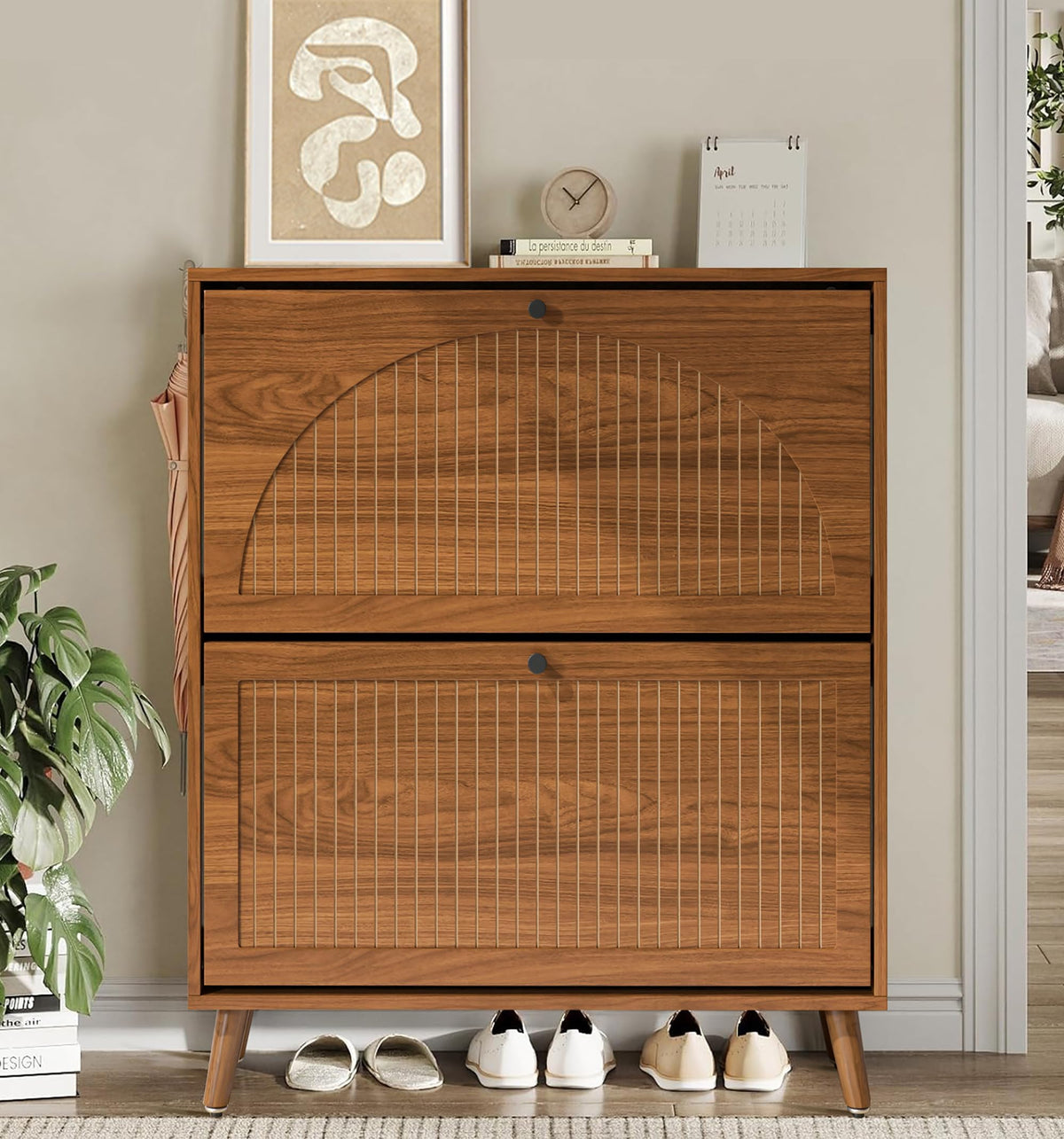 Fsbecl Shoe Storage Cabinet for Entryway with 2 Flip Drawers, Navy Blue