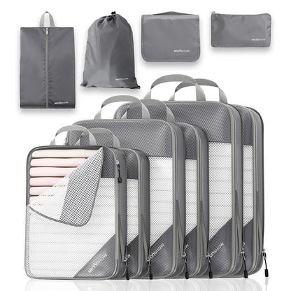 NICOSHOW 6 Set Compression Packing Cubes for Travel - Compressible, Lightweight, and Space-Saving Packing Cubes, Travel Essentials for Women, Grey