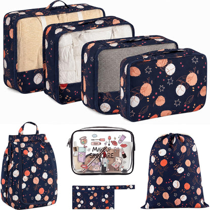 8 Set Packing Cubes for Travel with Clear Toiletry Bag, Durable Luggage Packing Organizers, Carry-On Accessories, TSA Approved See-Through Cubes, Space-Saving Storage Bags, Gifts for Women