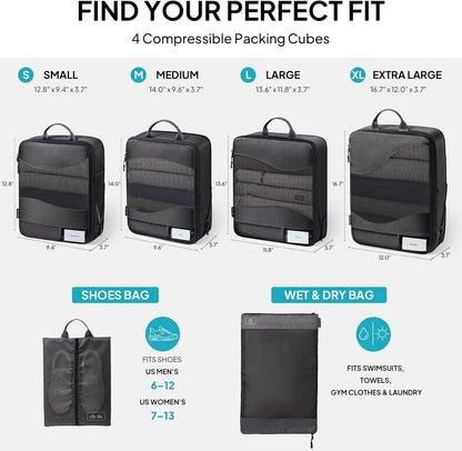 TOPEAST Compression Packing Cubes 4 Set Suitcase Organizer Bags for Travel