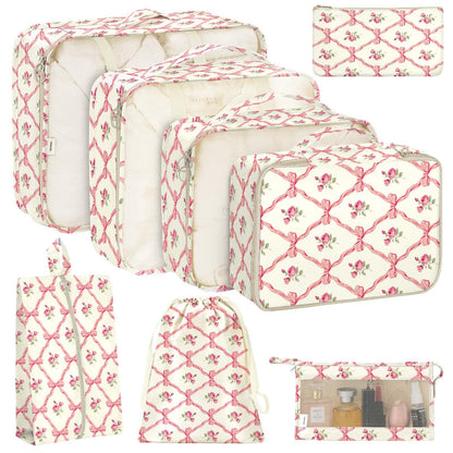 KPX 8 Set Packing Cubes for Travel, Luggage Packing Organizers Accessories Large Toiletries Bag for Clothes Shoes Cosmetics (8Set-Pink Bow)