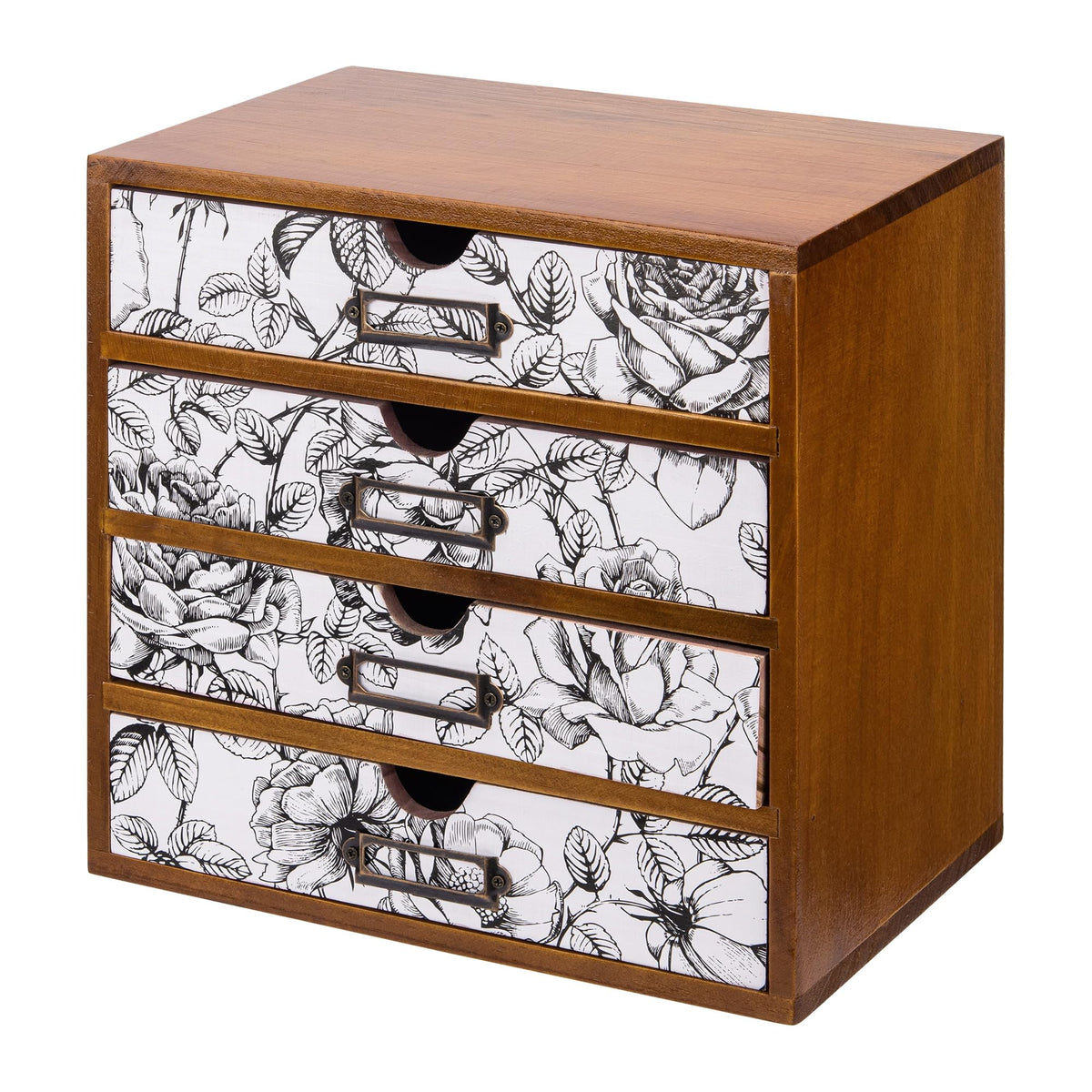 Mid-Century Modern Geometric Pattern Desk Organizer - Earth Tone Desktop Storage with 4-Drawer - Retro Modern Wood Cabinet for Office Supplies, Craft Tools, & Home Organization - MCM Drawer Unit