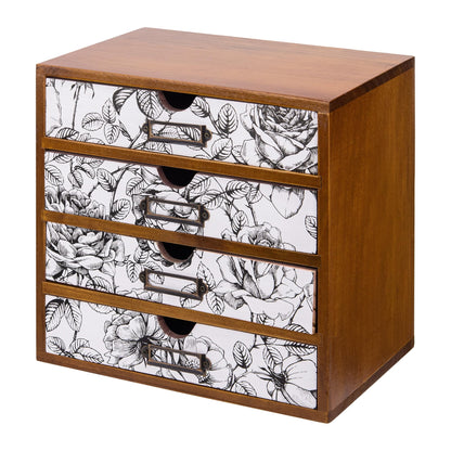 Mid-Century Modern Geometric Pattern Desk Organizer - Earth Tone Desktop Storage with 4-Drawer - Retro Modern Wood Cabinet for Office Supplies, Craft Tools, & Home Organization - MCM Drawer Unit