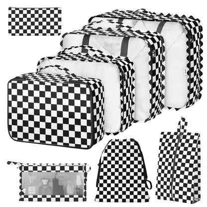 8 Set Packing Cubes for Suitcases,Packing Cube with Shoe, Cosmetics, Clothing, and Accessories Bags Packing Cubes for Travel Luggage Organizer Women Men(Khaki Checkered)