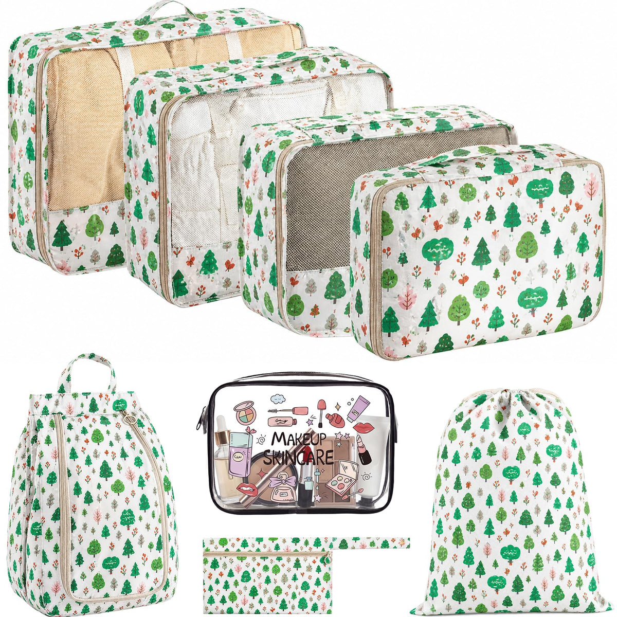 8 Set Packing Cubes for Travel with Clear Toiletry Bag, Durable Luggage Packing Organizers, Carry-On Accessories, TSA Approved See-Through Cubes, Space-Saving Storage Bags, Gifts for Women