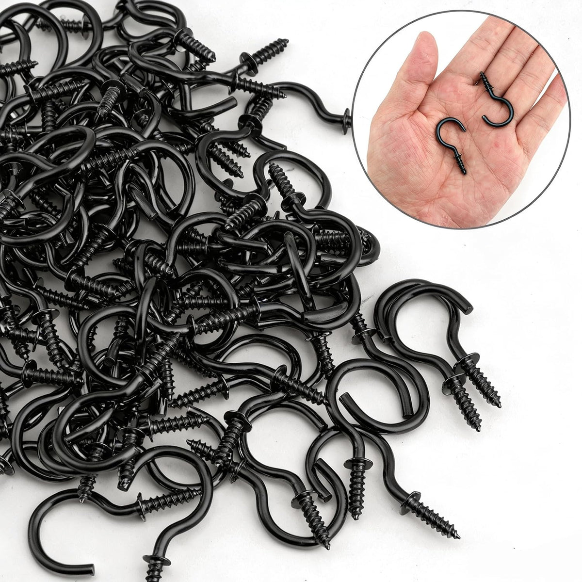 Senkary 120 Pieces 1 Inch Small Screw in Hooks for Hanging, Steel Metal Mini Screw Hooks for Hanging Outdoor String Lights Plants Ceiling Cup Picture Jewelry Ornaments (Black)