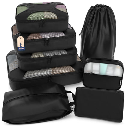 Shacke 5 Set Packing Cubes for Travel with Laundry Bag (Pure Black)