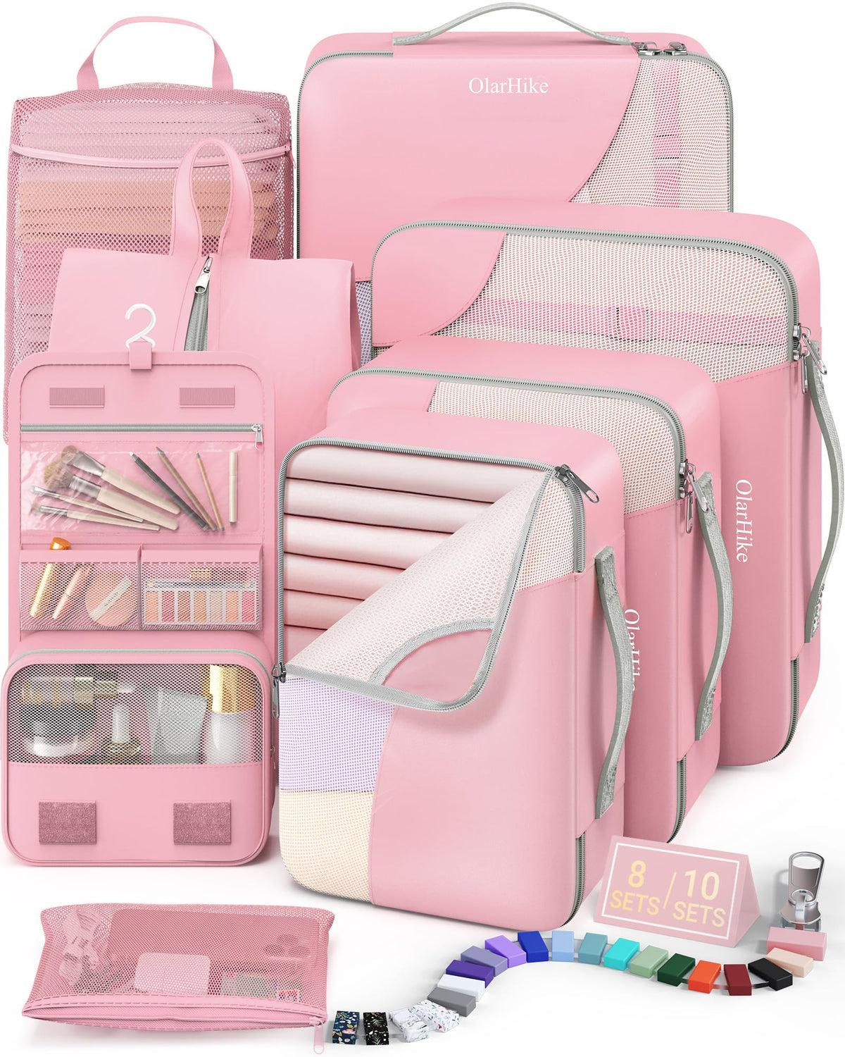 10 Set Packing Cubes for Travel, Gifts for Women Mom,Anti-Tearing Suitcase Organizer for Luggage with Shoe & Hanging Toiletry Bag,OlarHike Vacation Essentials & Accessories for Cruise Ship