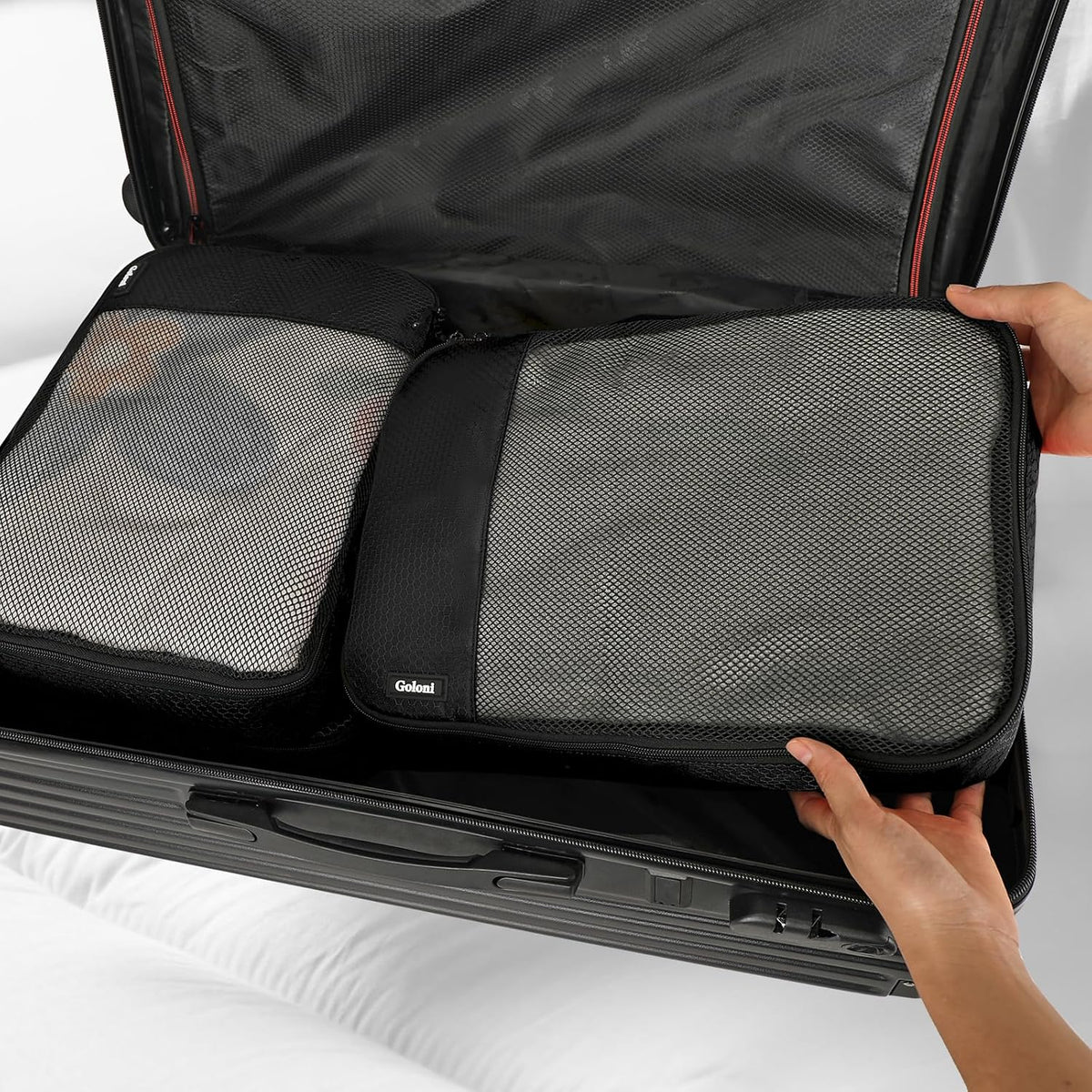Packing Cubes for Travel,4 Set Packing Cubes for Suitcases,Lightweight Mesh Luggage Organizer Bag with Double Zipper,Black