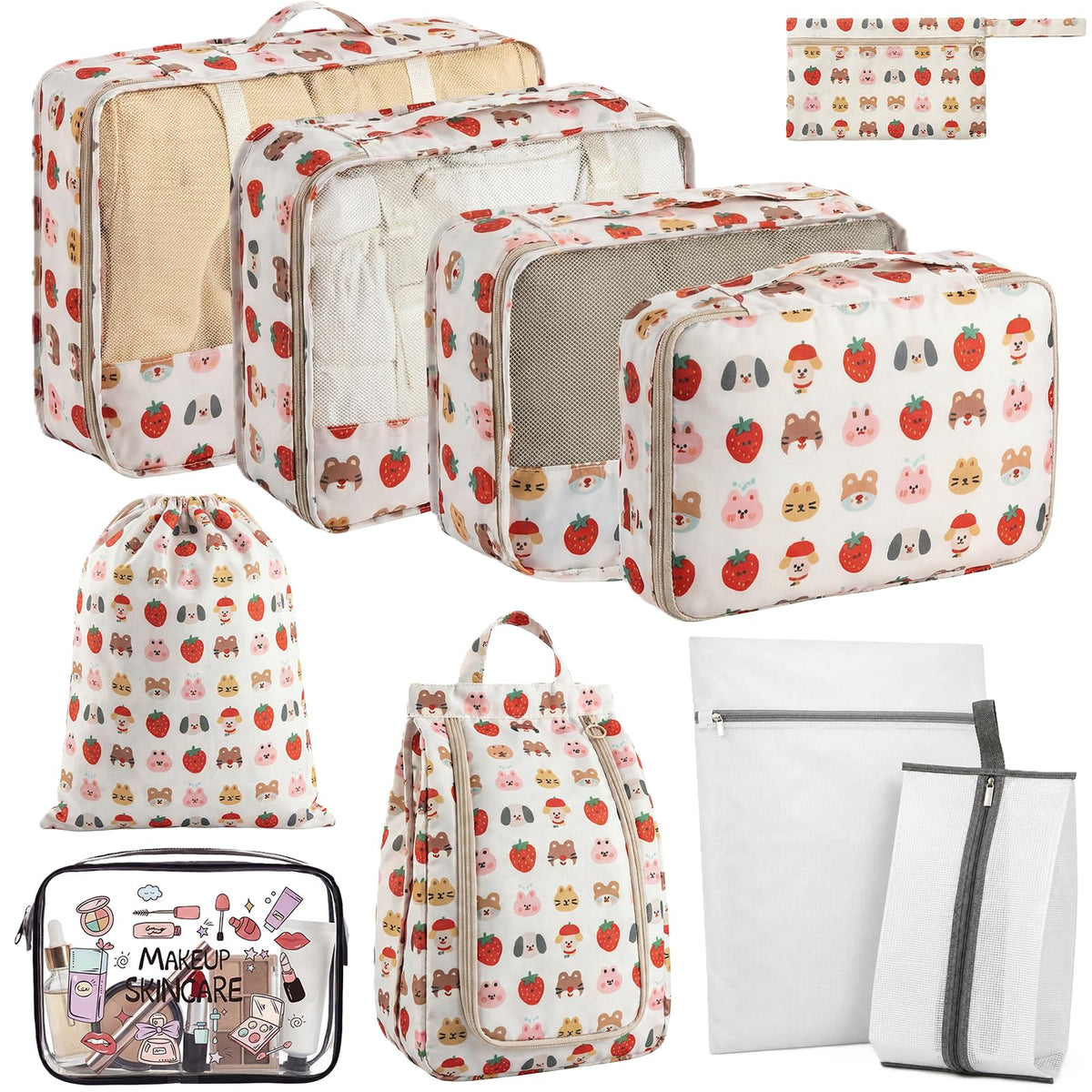 8 Set Packing Cubes for Travel with Clear Toiletry Bag, Durable Luggage Packing Organizers, Carry-On Accessories, TSA Approved See-Through Cubes, Space-Saving Storage Bags, Gifts for Women