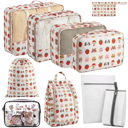8 Set Packing Cubes for Travel with Clear Toiletry Bag, Durable Luggage Packing Organizers, Carry-On Accessories, TSA Approved See-Through Cubes, Space-Saving Storage Bags, Gifts for Women