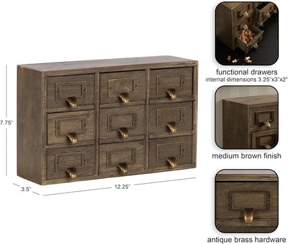 Kate and Laurel Apothecary Wood Desk Drawer Set, 9 Drawers, Rustic Brown