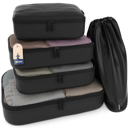 Shacke 5 Set Packing Cubes for Travel with Laundry Bag (Pure Black)