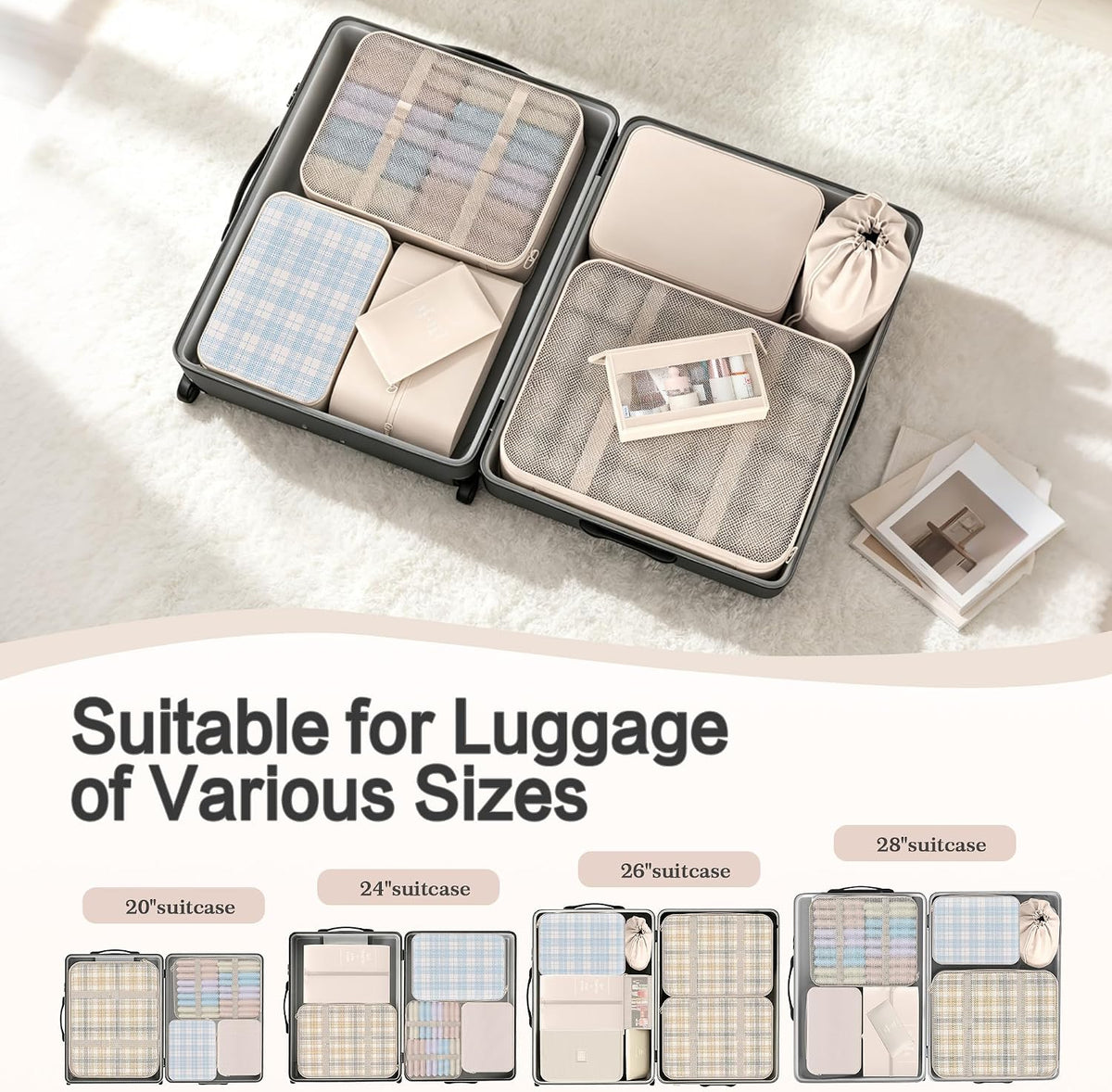 8 Set Packing Cubes for Travel, Anti-Tearing Luggage Organizer Bags