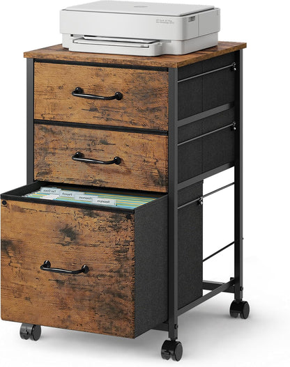 DEVAISE 3-Drawer Mobile File Cabinet, Rolling Printer Stand, Rustic Brown
