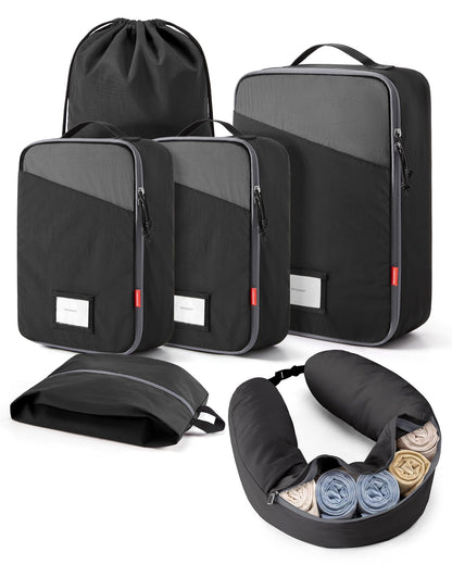 BAGSMART 6 Set Packing Cubes for Travel with Fillable Neck Pillow, Shoe Bag