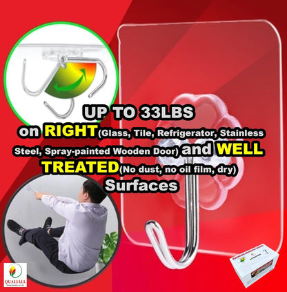 QUALIALL Adhesive Hooks, Transparent, 40pcs