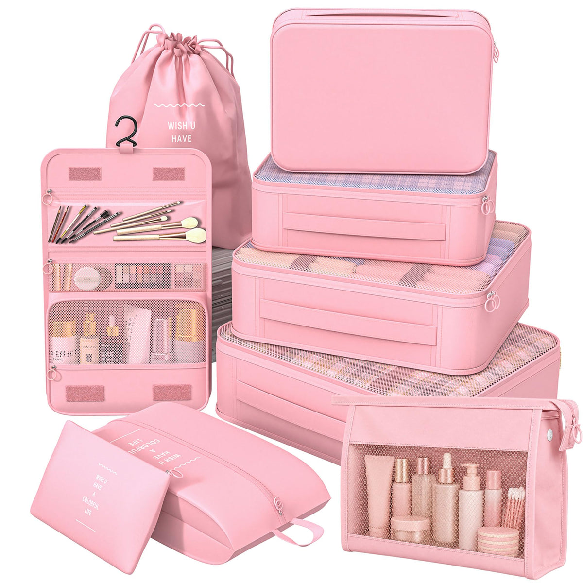 8 Set Packing Cubes for Travel, Suitcase Organizer Bags for Luggage (Cream)