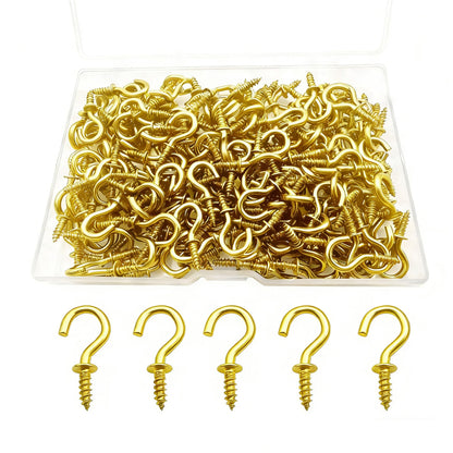 125 PCS 6 Sizes Screw in Hooks,Gold Screw Cup Hooks for Hanging Plants,Decorations,kitchenware and DIY Crafts,(1/2",5/8",3/4",7/8”,1”,1-1/4“)