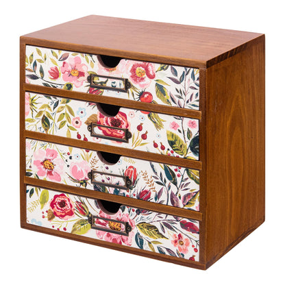 Mid-Century Modern Geometric Pattern Desk Organizer - Earth Tone Desktop Storage with 4-Drawer - Retro Modern Wood Cabinet for Office Supplies, Craft Tools, & Home Organization - MCM Drawer Unit