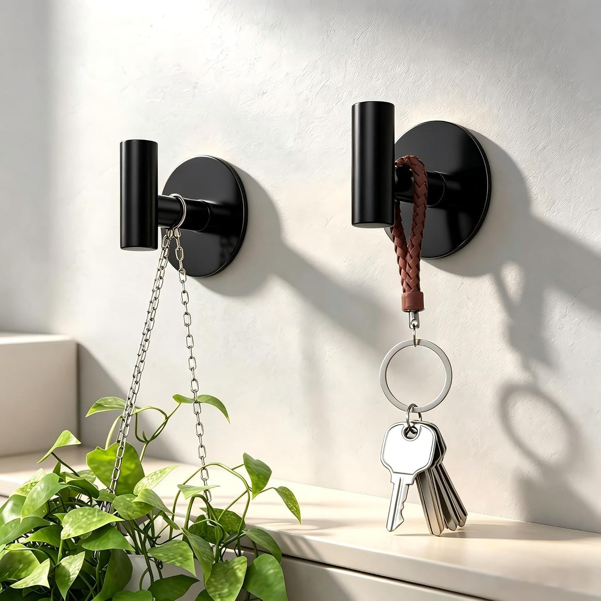 Self-Adhesive Coat Hooks, Stainless Steel Heavy Duty Wall Hooks, Towel Hooks for Hanging Robes, Aprons, Coats and Hats in Bathrooms,Kitchens and Hotels(2 Pack, Black)