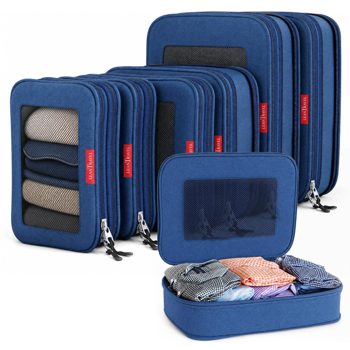 LeanTravel Premium Compression Packing Cubes for Travel - Suitcase Organizer Bags with Double Zipper & Breathable Mesh Panel - Space Saving Carry On Luggage Essentials (6-Pack, Grey)