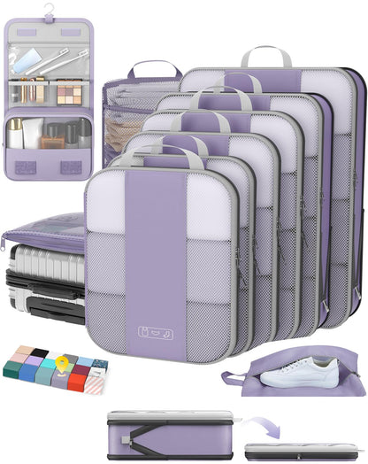 OlarHike 10 Set Compression Packing Cubes for Travel Essentials,Compressible Expandable Space Saver Bags for Organizing Clothes,Luggage Suitcase Garment Bags with Over 1000 pcs Mesh Holes(Black)