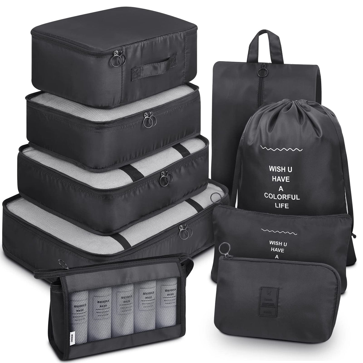 Mossio 9 Set Packing Cubes with Shoe Bag & Electronics Bag - Luggage Organizers Suitcase Travel Accessories