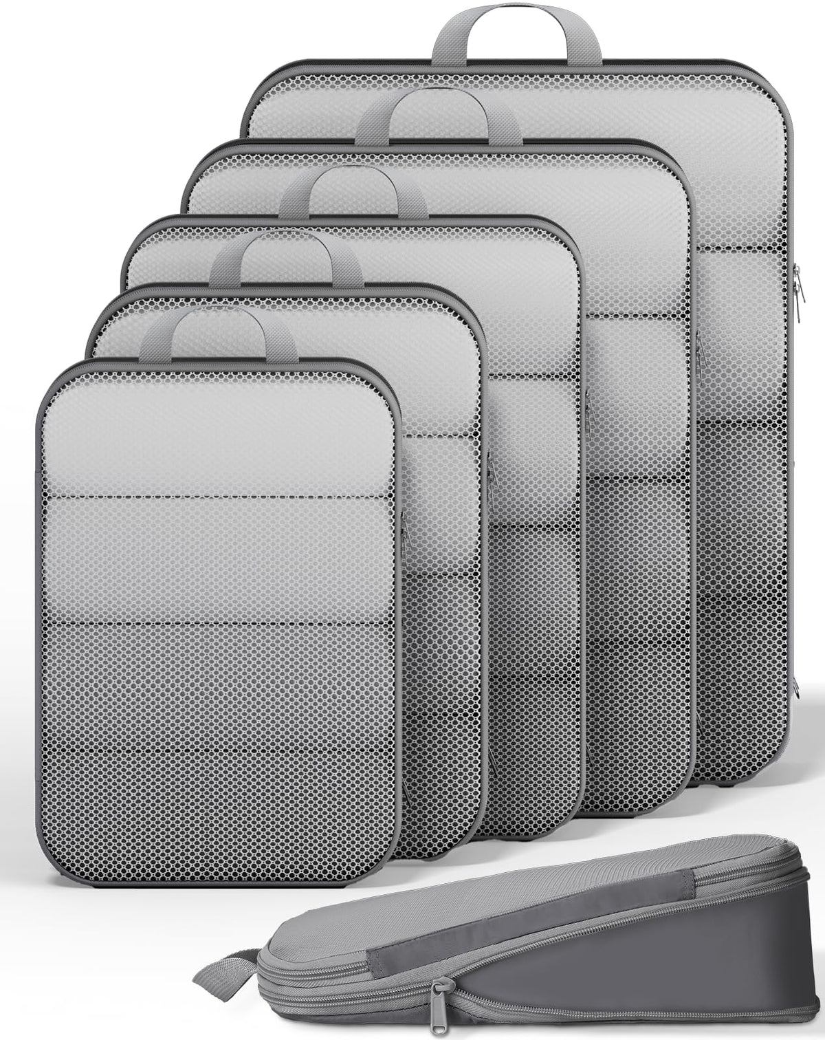 Veken 9/11 Set Compression Packing Cubes for Cruise Travel Essentials,Compressible Expandable Luggage Suitcase Organizer Bags for Clothing,Space Saver Bags with Over 1000 pcs of Mesh Holes(Beige)
