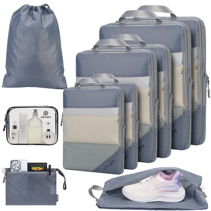 PFEYRPK Lightweight Compression Packing Cubes for Suitcases, Compressible Expandable Travel Packing Organizer with Clear Toiletries and Backpack Bag, Travel Essentials for Carry on Luggage 7 Set