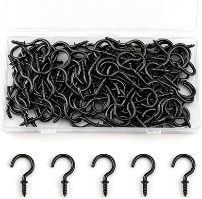Senkary 120 Pieces 1 Inch Small Screw in Hooks for Hanging, Steel Metal Mini Screw Hooks for Hanging Outdoor String Lights Plants Ceiling Cup Picture Jewelry Ornaments (Black)