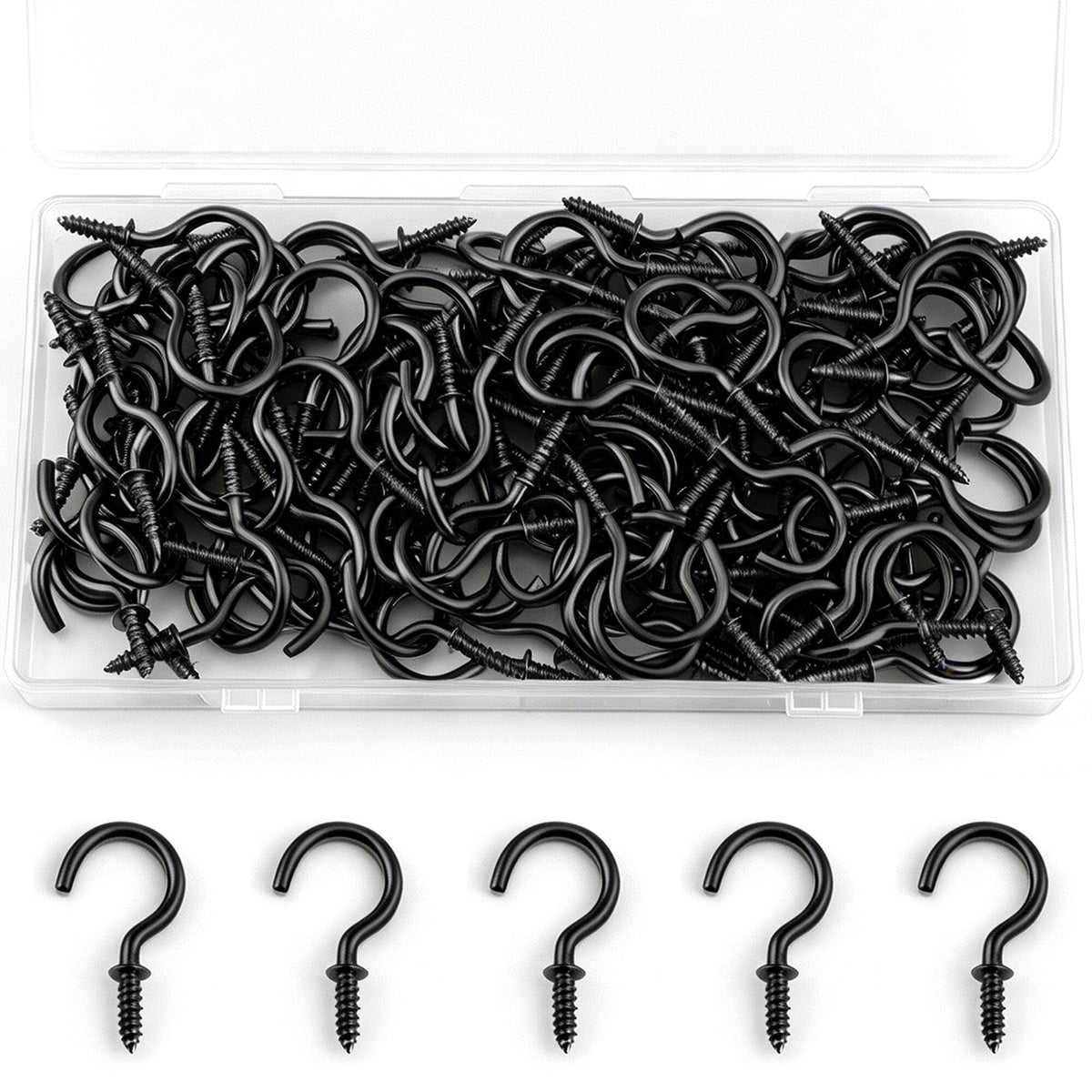 Senkary 120 Pieces 1 Inch Small Screw in Hooks for Hanging, Steel Metal Mini Screw Hooks for Hanging Outdoor String Lights Plants Ceiling Cup Picture Jewelry Ornaments (Black)